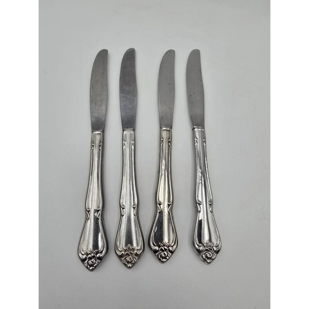 Oneida True Rose Arbor Rose dinner knives Set of 4 Rogers vintage flatware